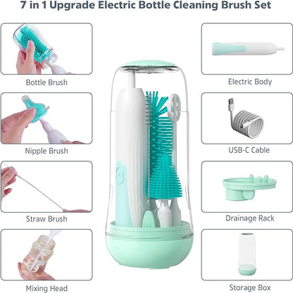 Travel Electric Baby Bottle Cleaning Brush, Water Bottle Cleaning Set, 4-Piece Set with 2 Modes and 360° Swivel